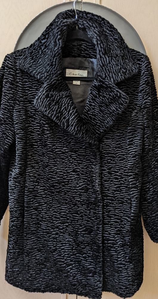 Calvin Klein black faux hermine Button-Up Car Coat